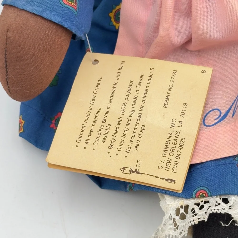 Gambina Doll Ninkie 1979 New Orleans Vintage Rag Doll Blue Dress Pink Apron 19